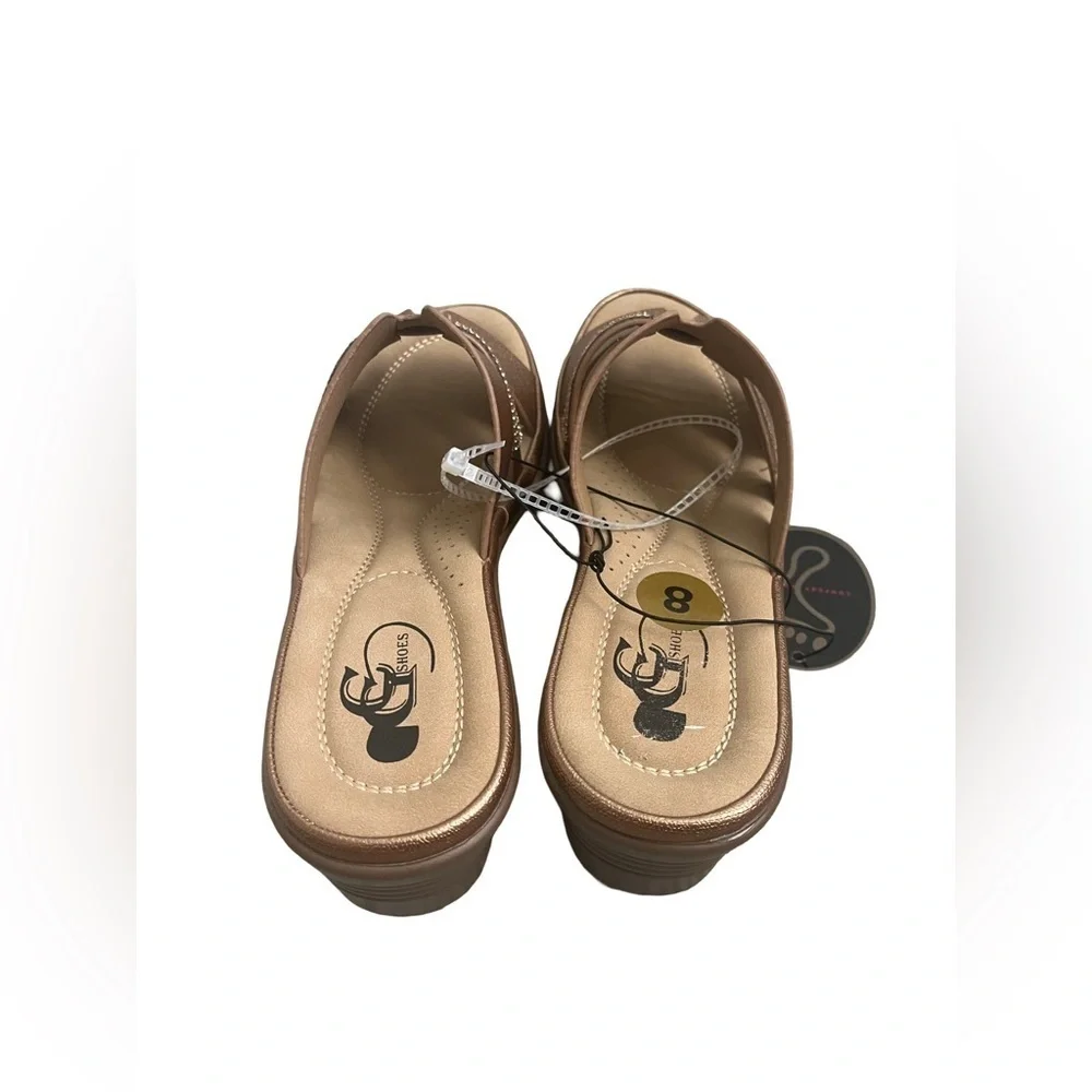 GC Women Brown Slide Sandals with Rhinestone Accents Wedge Heel Size:8. NWT.